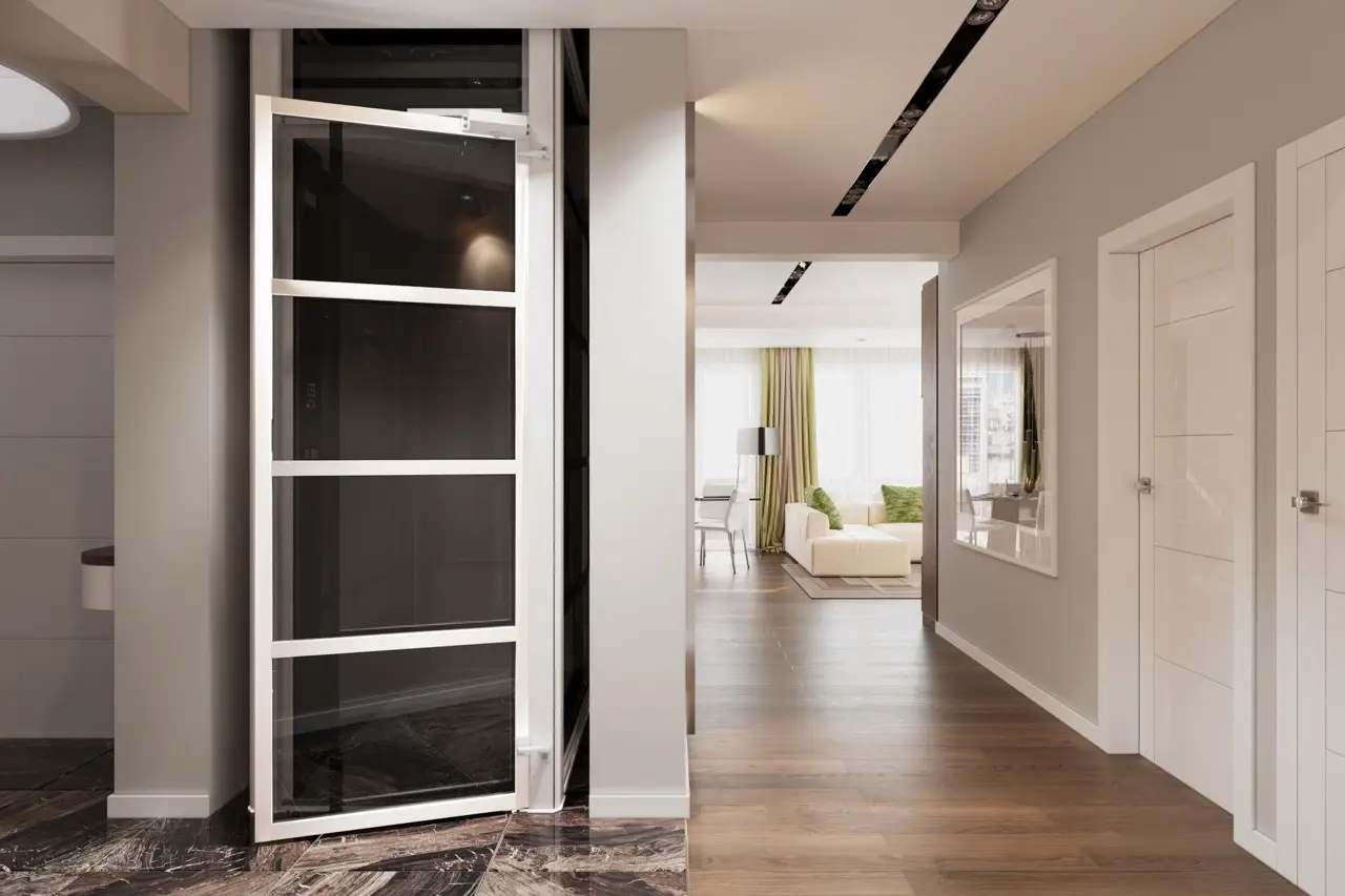 PE Lifts pneumatic elevator installed in modern luxury African home with panoramic glass design